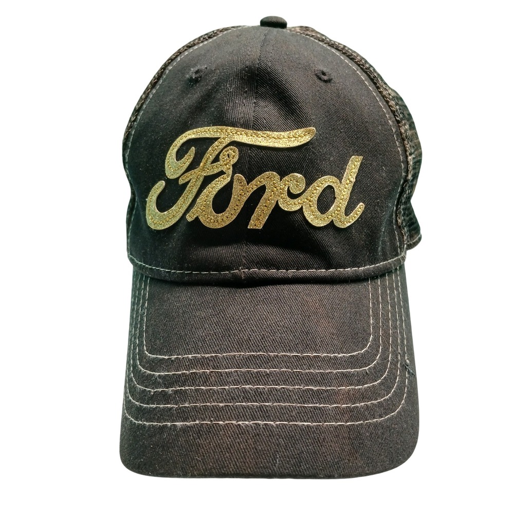 Ford Truck Logo Mesh Back Baseball Cap Black Gold Script‎ Embroidered Adjustable